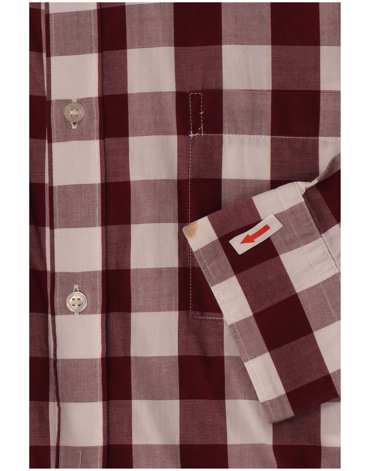 French Connection Mens Shirt XL Burgundy Gingham Cotton