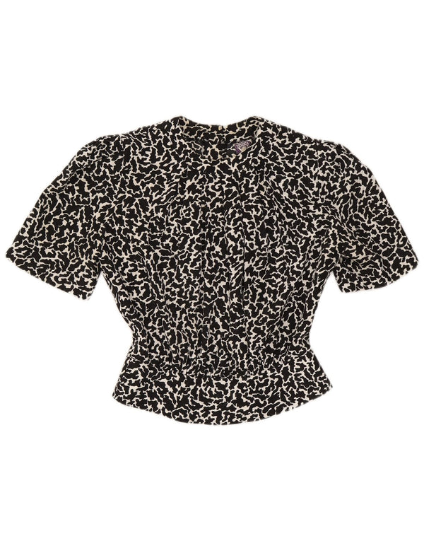Yessica Womens Crop Blouse Top EU 38 Medium Black Animal Print Polyester