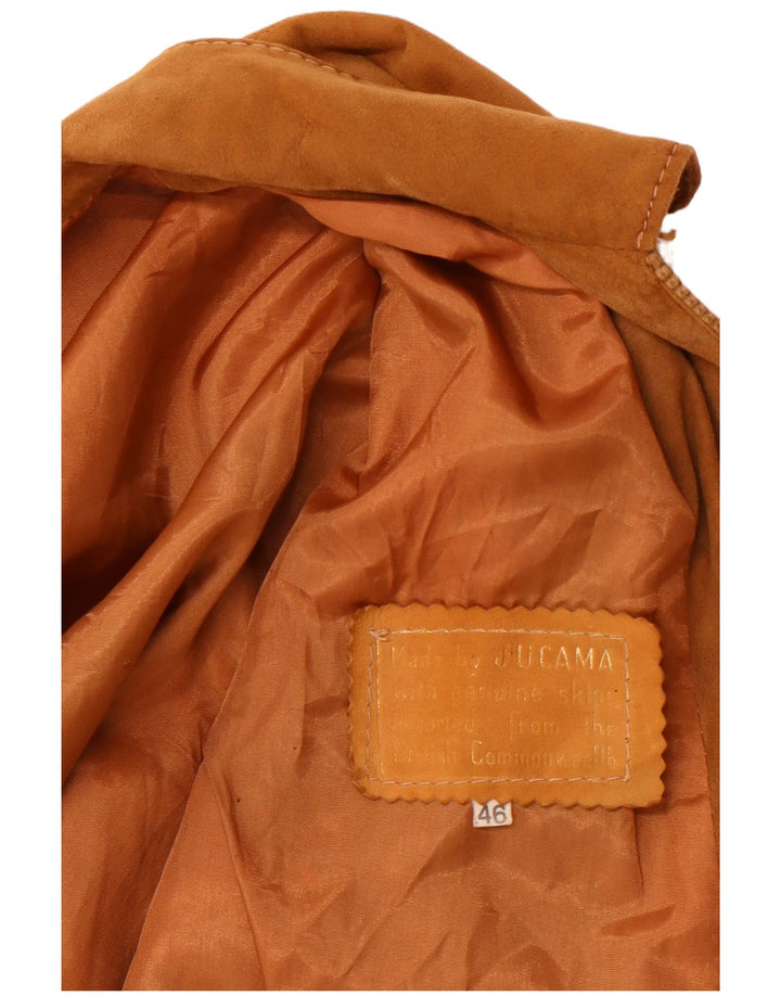 VINTAGE Womens Suede Bomber Jacket IT 46 Large Brown Leather
