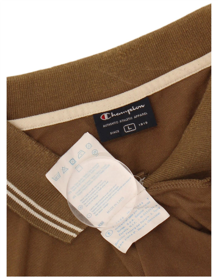 CHAMPION Mens Polo Shirt Large Brown Cotton