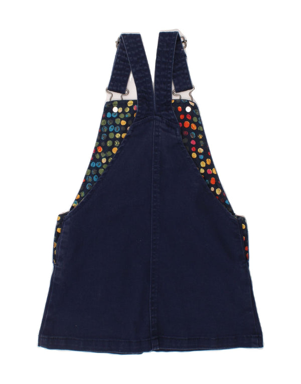 BENETTON Girls Graphic Denim Dungaree Dress 3-4 Years 2XS Navy Blue Cotton