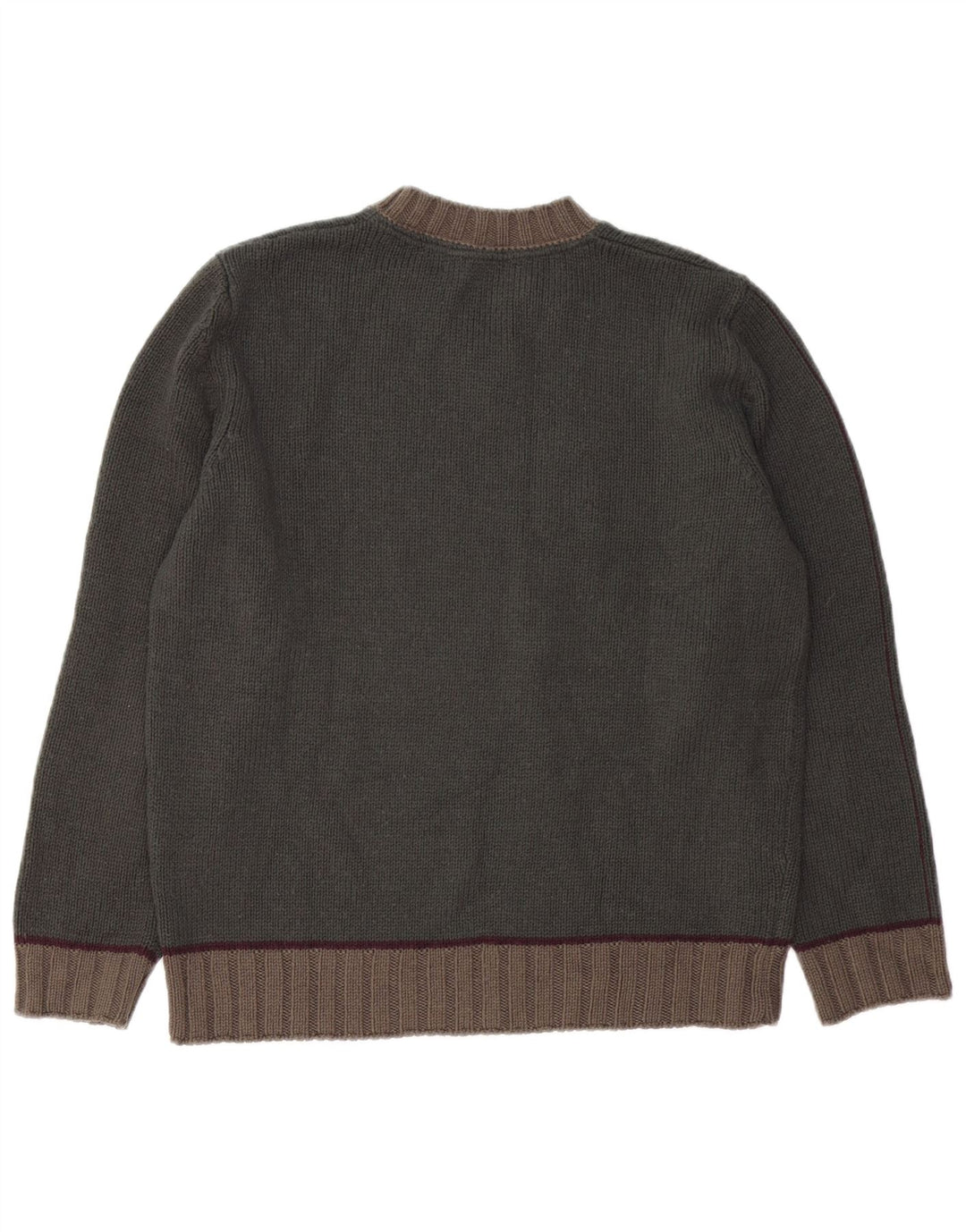 ZARA Mens V-Neck Jumper Sweater Medium Khaki Colourblock Acrylic