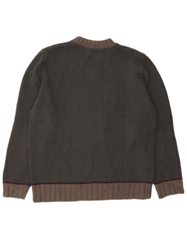 ZARA Mens V-Neck Jumper Sweater Medium Khaki Colourblock Acrylic