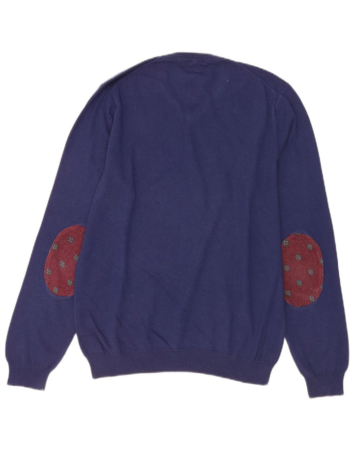 SUN68 Mens V-Neck Jumper Sweater Medium Blue Wool