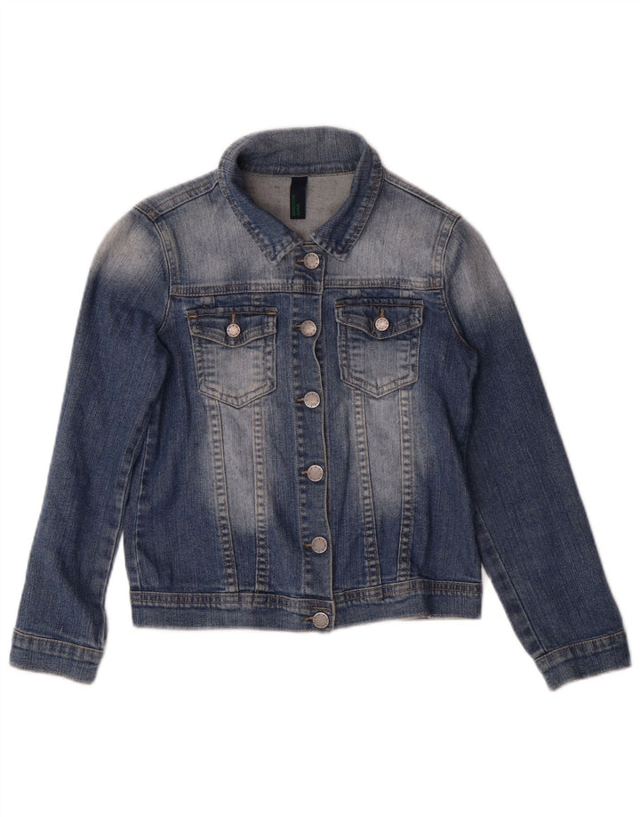 BENETTON Girls Denim Jacket 7-8 Years Medium  Blue Cotton
