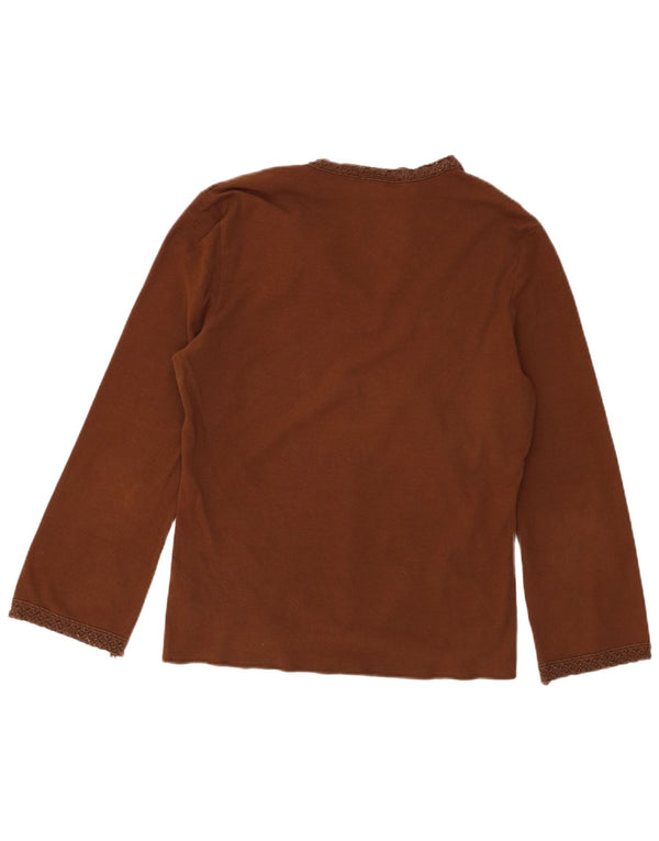 Tommy Hilfiger Womens Top Long Sleeve UK 14 Large Brown Cotton