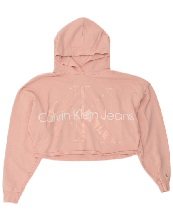 Calvin Klein Jeans Womens Oversized Crop Hoodie Jumper UK 10 Small Pink