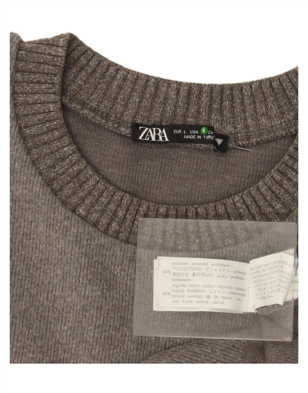 Zara Womens Crew Neck Jumper Sweater UK 16 Large Grey Polyester