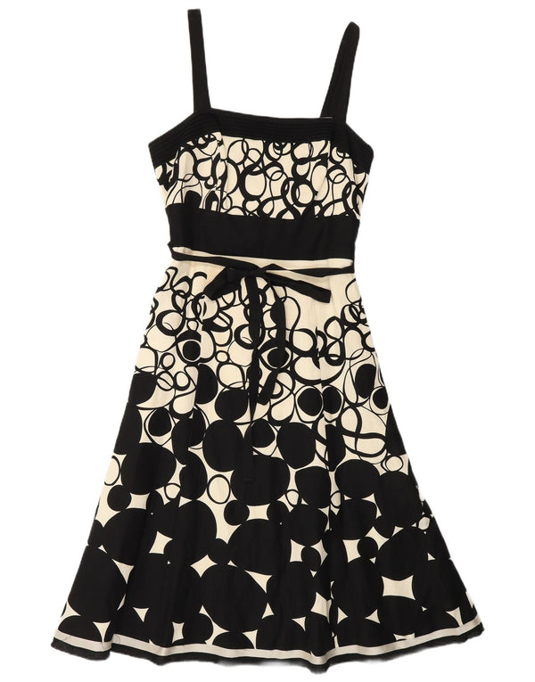 MONSOON Womens Sleeveless A-Line Dress UK 10 Small  Black Geometric Linen