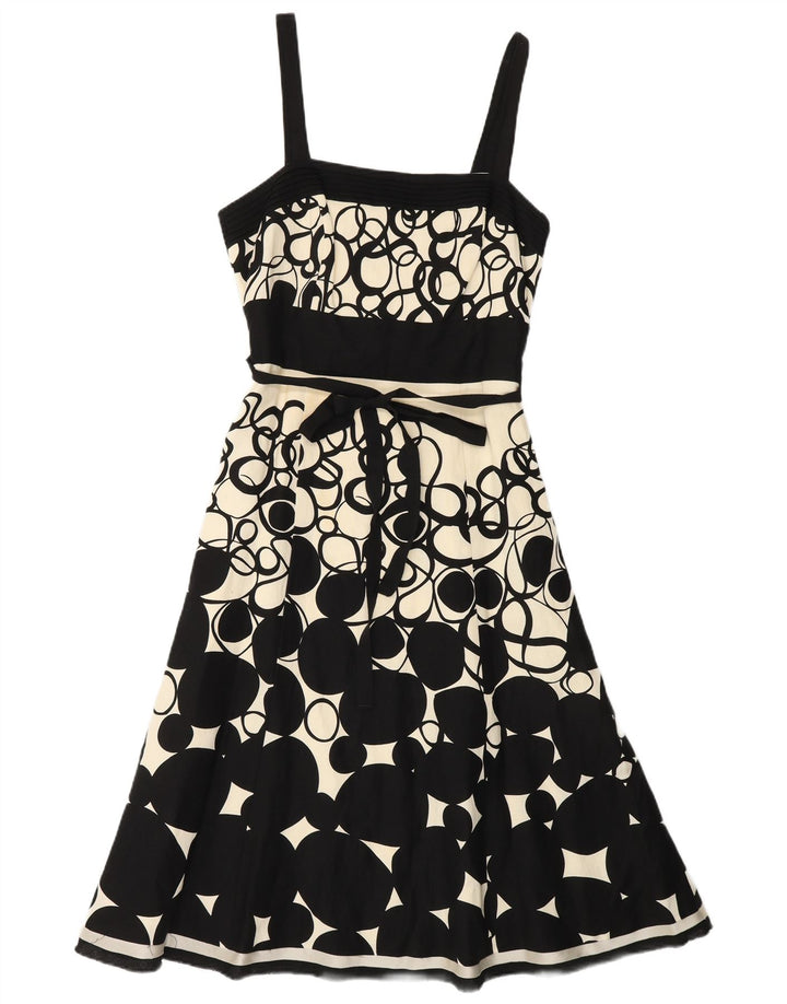 MONSOON Womens Sleeveless A-Line Dress UK 10 Small  Black Geometric Linen