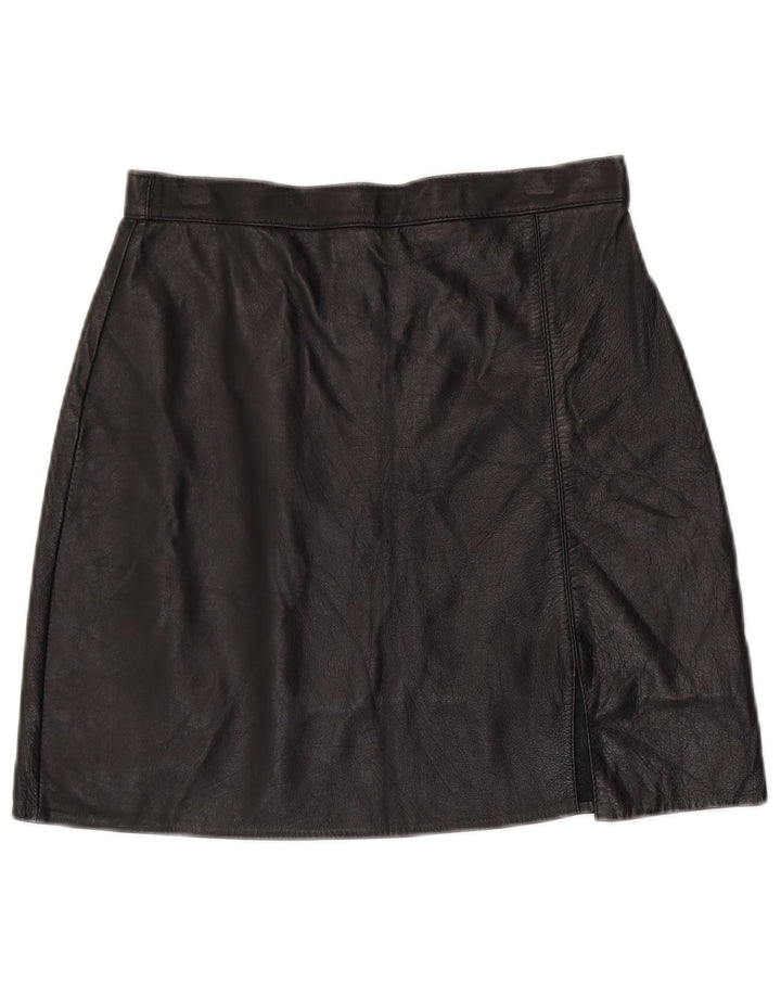 VINTAGE Womens Mini Leather Skirt W28 Medium Black