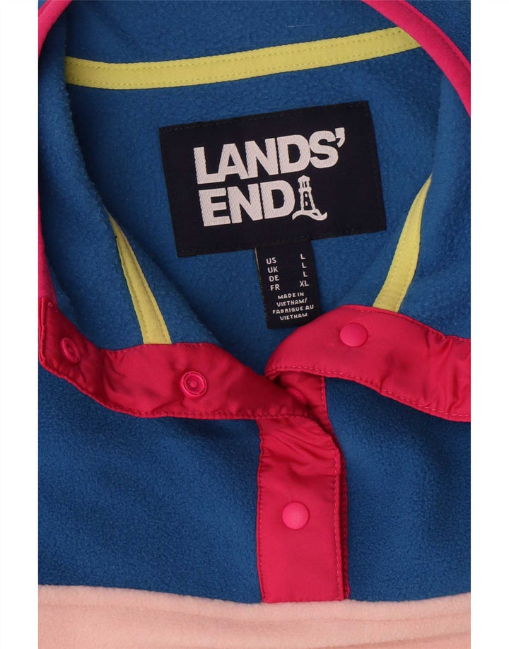 Lands End Womens Oversized Fleece Jumper UK 16 Large Multicoloured Striped