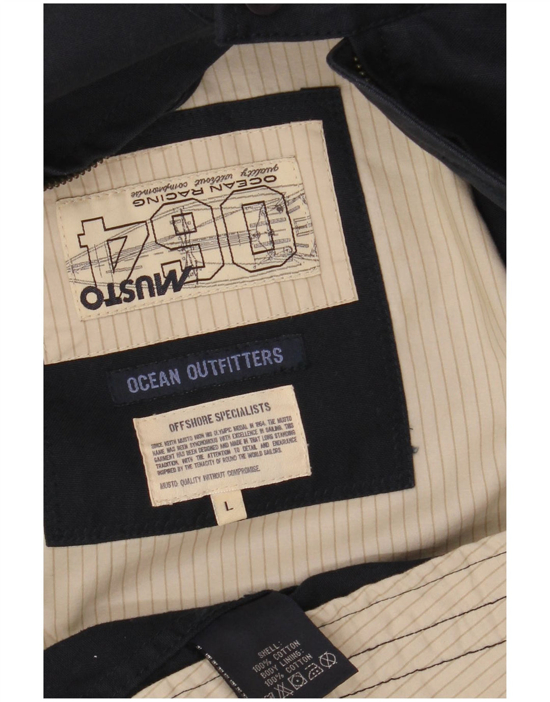 MUSTO Mens Bomber Jacket UK 40 Large Navy Blue Cotton