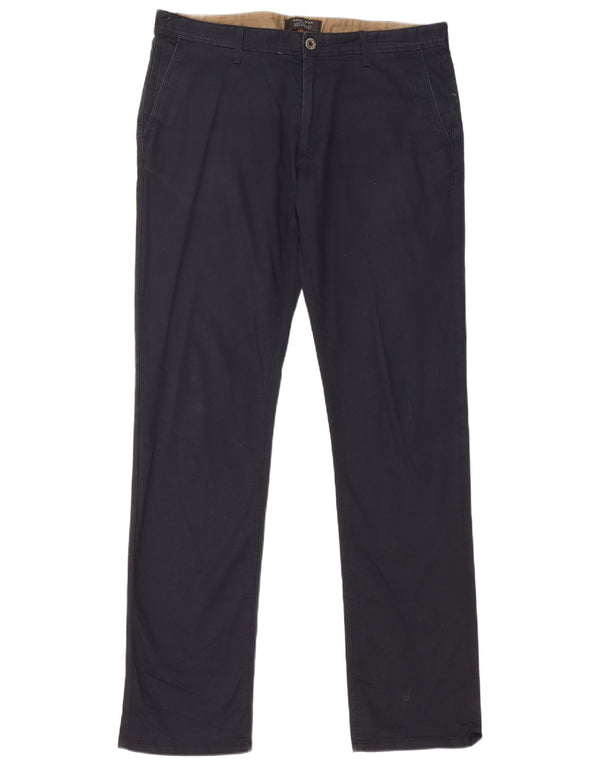Zara Mens Straight Chino Trousers EU 44 Large W34 L34 Navy Blue Cotton