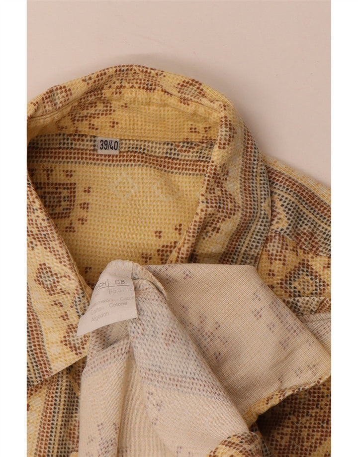 VINTAGE Mens Shirt Size 15 1/2 16 39/40 Medium Beige Geometric Cotton