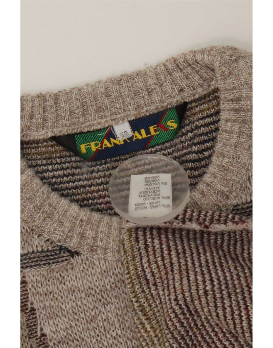 Frank Alexs Mens Crew Neck Jumper Sweater IT 50 Medium Grey Geometric Wool