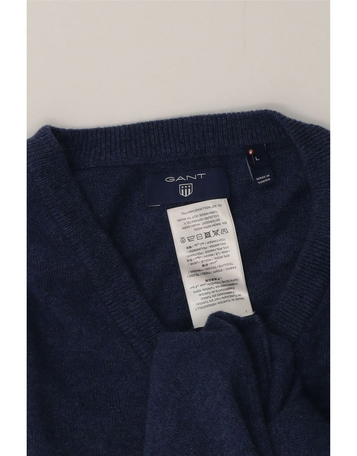 Gant Mens V-Neck Jumper Sweater Large Navy Blue Wool