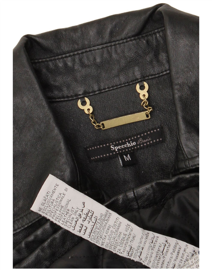 SPECCHIO Womens Crop Military Leather Jacket UK 12 Medium Black Leather