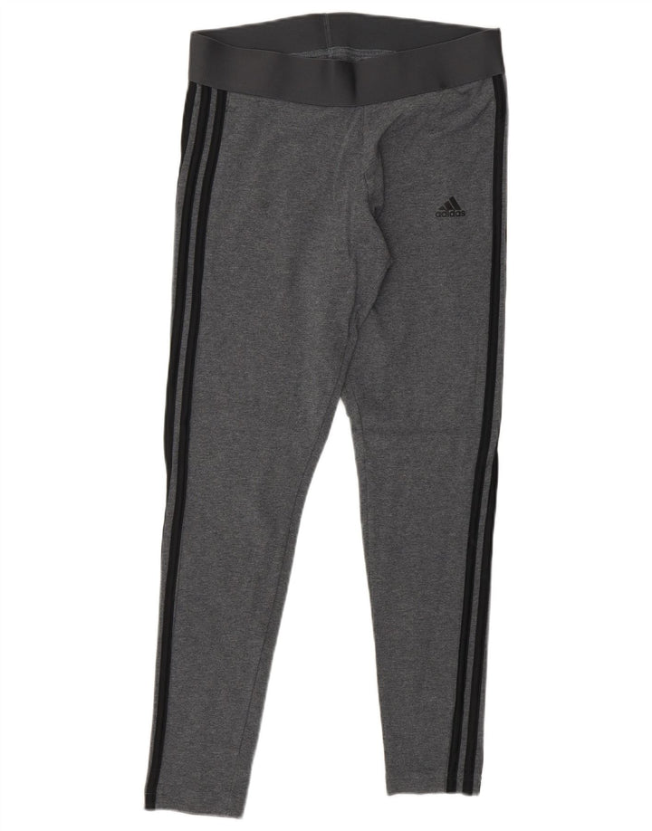 ADIDAS Womens Leggings UK 12/14 Medium  Grey Cotton