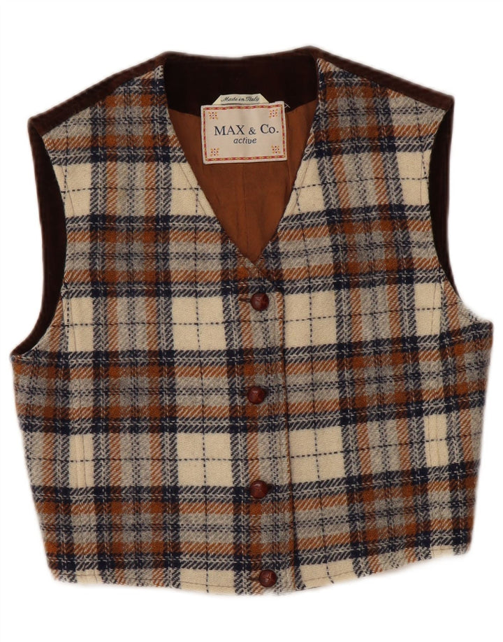 MAX & CO. Womens Waistcoat IT 40 Small Brown Check Wool