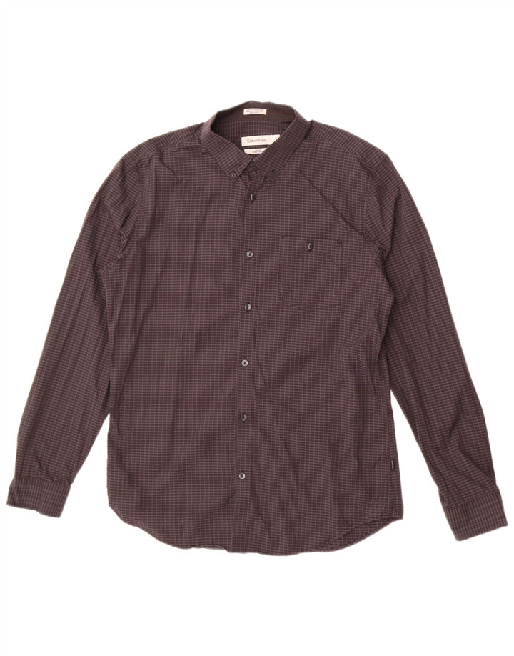 Calvin Klein Mens Slim Fit Shirt Medium Grey Check Cotton