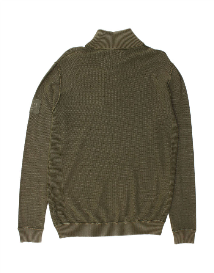 JACK & JONES Mens Button Neck Jumper Sweater Large Green Cotton