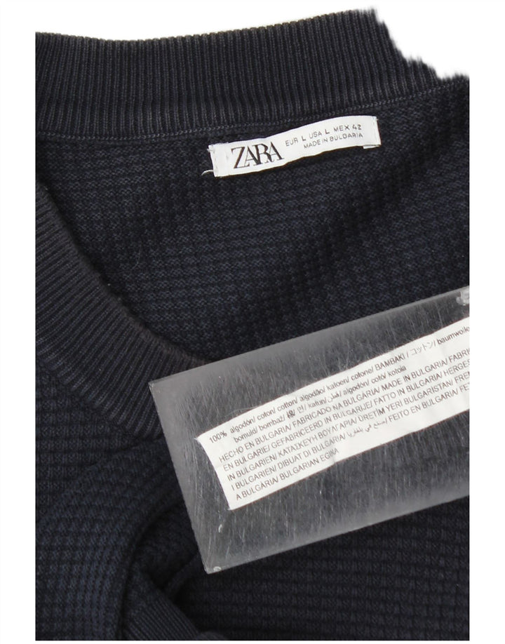 Zara Mens Crew Neck Jumper Sweater Large Navy Blue Cotton