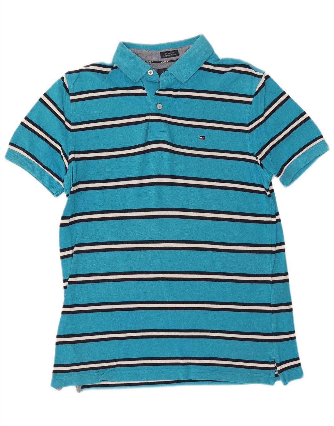 Tommy Hilfiger Mens Custom Fit Polo Shirt Medium Blue Striped Cotton