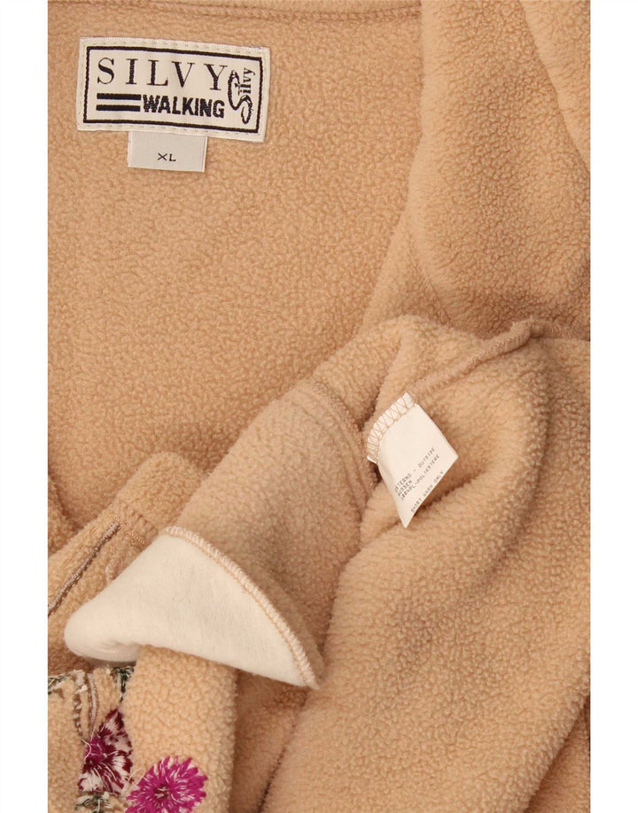 Silvy Womens Oversized Fleece Jacket UK 18 XL Beige Floral Polyester