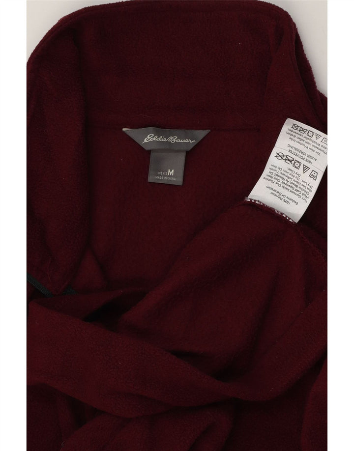 Eddie Bauer Mens Zip Neck Fleece Jumper Medium Maroon Polyester