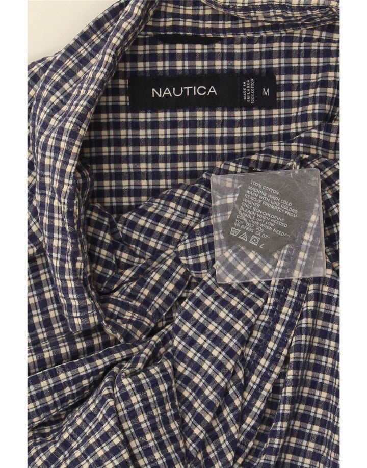 Nautica Mens Short Sleeve Shirt Medium Navy Blue Gingham Cotton