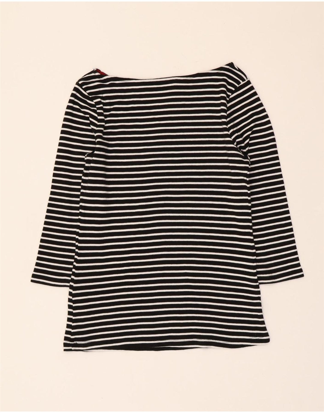 Zara Womens Crop Top 3/4 Sleeve UK 12 Medium Black Striped Nautical