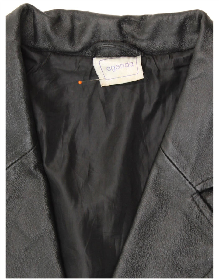Agenda Womens 3 Button Leather Blazer Jacket UK 24 4XL Black Leather