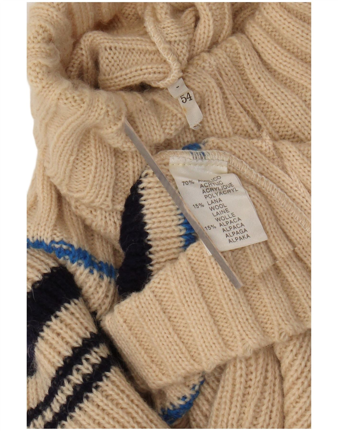 VINTAGE Womens Roll Neck Jumper Sweater UK 12 Medium Beige Striped Acrylic