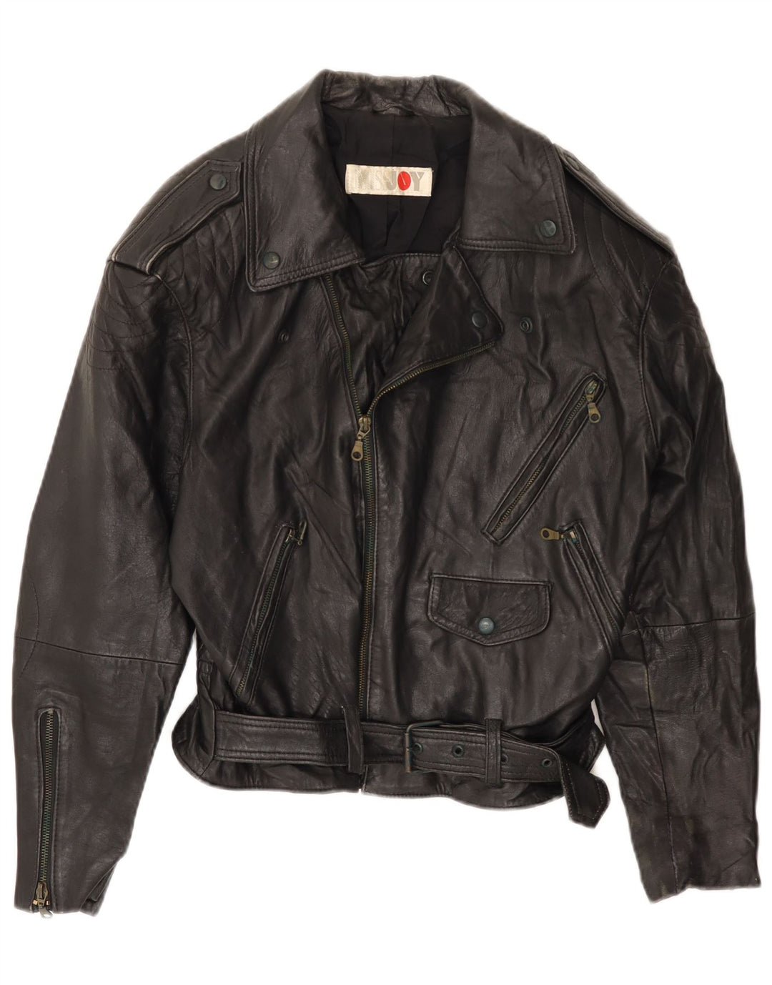 MISS JOY Womens Leather Biker Jacket IT 42 Medium Black Leather