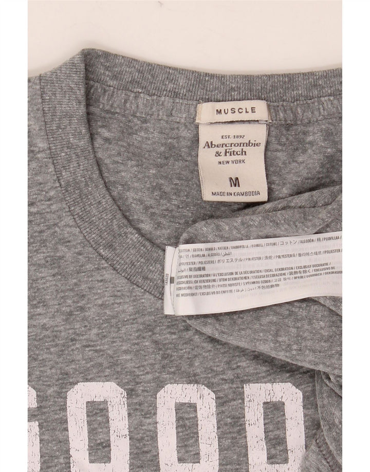 Abercrombie & Fitch Mens Muscle Graphic T-Shirt Top Medium Grey Cotton
