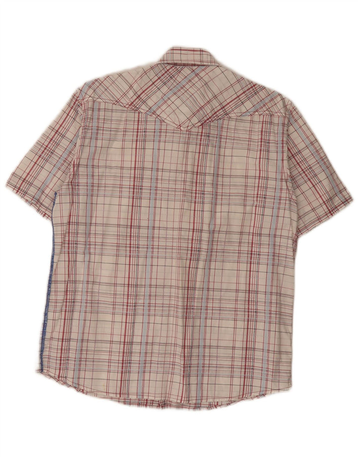 Wrangler Mens Short Sleeve Regular Fit Shirt Medium White Plaid Cotton