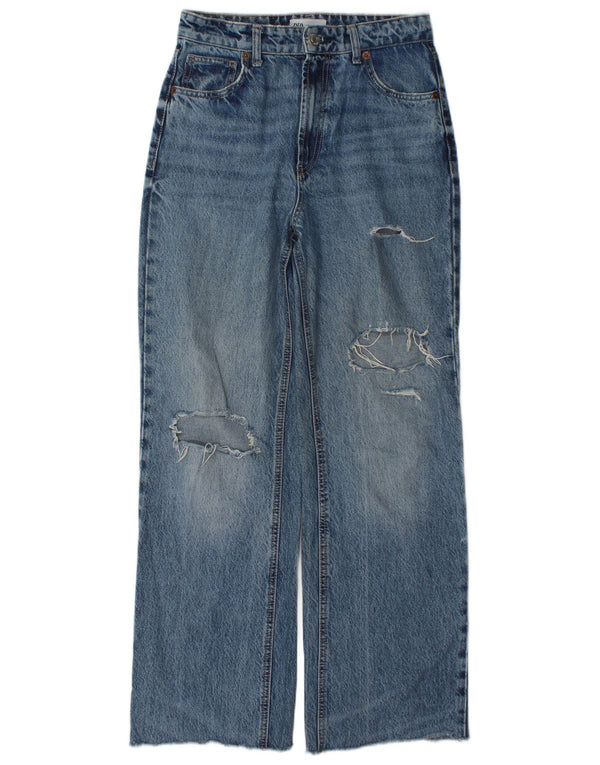 Zara Womens Distressed Wide Leg Jeans EU 36 XS W26 L31 Blue