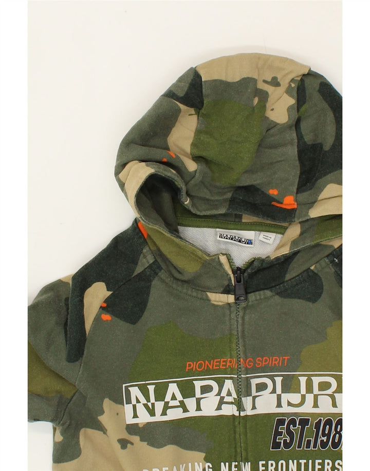 NAPAPIJRI Boys Graphic Zip Hoodie Sweater 11-12 Years Green Camouflage Vintage Napapijri and Second-Hand Napapijri from Messina Hembry 