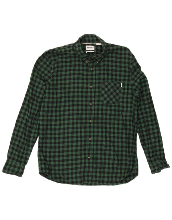 Timberland Mens Slim Fit Flannel Shirt Large Green Gingham Cotton