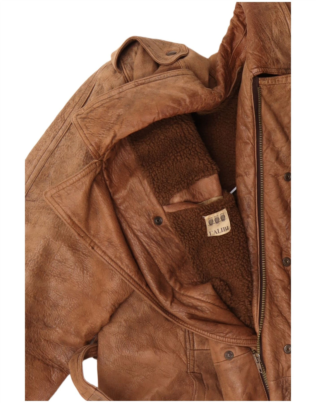 VINTAGE Mens Military Leather Jacket UK 42 XL Beige