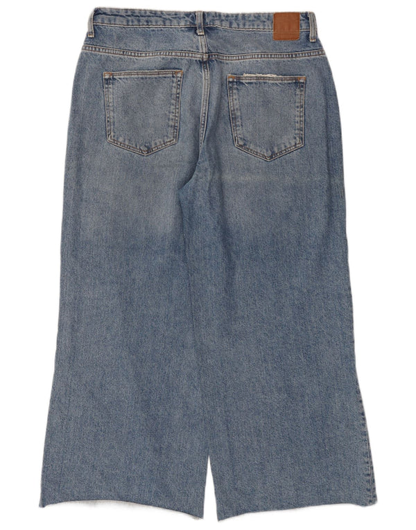 ZARA Womens Distressed Crop Wide Leg Jeans EU 40 Medium W30 L25 Blue