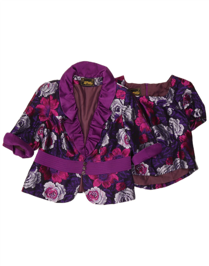 VINTAGE Womens 3 Button 2 Piece Set IT 44 Medium Purple Floral Polyester