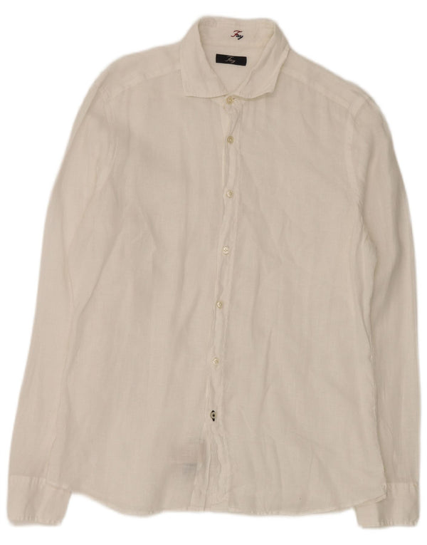 Fay Mens Shirt Size 40 15 3/4 Medium  White Linen