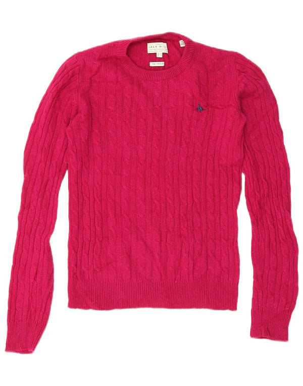 Jack Wills Womens Crew Neck Jumper Sweater UK 10 Small Pink Merino Wool