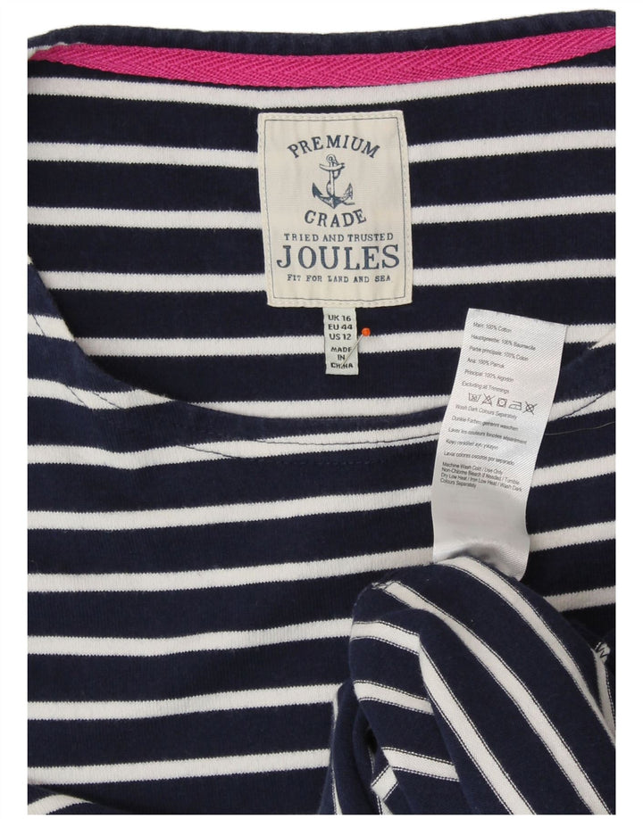 JOULES Womens T-Shirt Dress UK 16 Large Navy Blue Striped Cotton Nautical