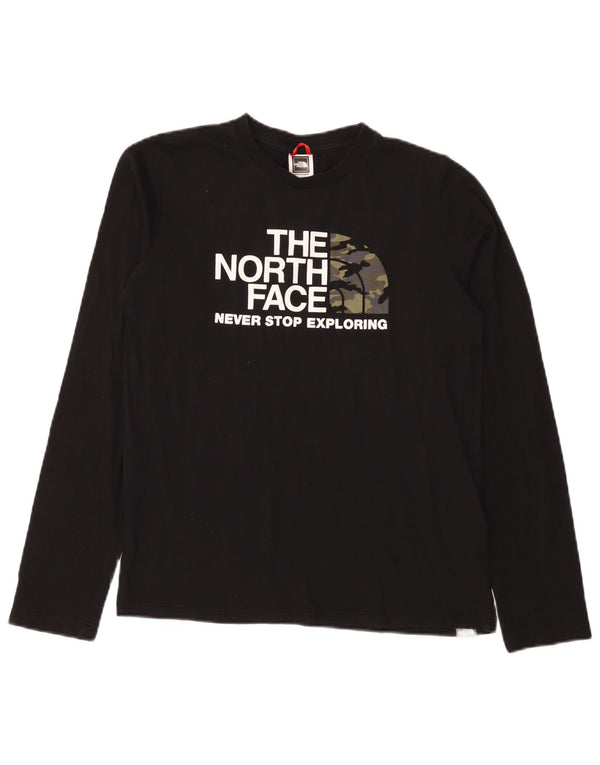 The North Face Boys Graphic Top Long Sleeve 14-15 Years XL Black Cotton