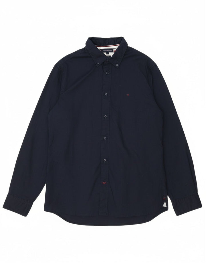 TOMMY HILFIGER Mens Flex Regular Fit Shirt Large Navy Blue Cotton