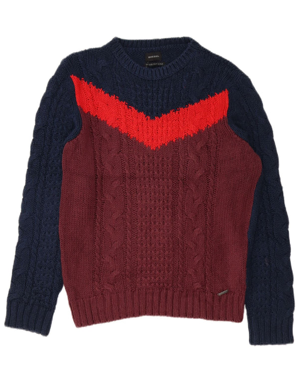 Diesel Mens Boat Neck Jumper Sweater Large Navy Blue Colourblock Cotton