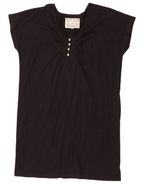 Vintage Womens Tunic Dress UK 14 Medium Black Cotton